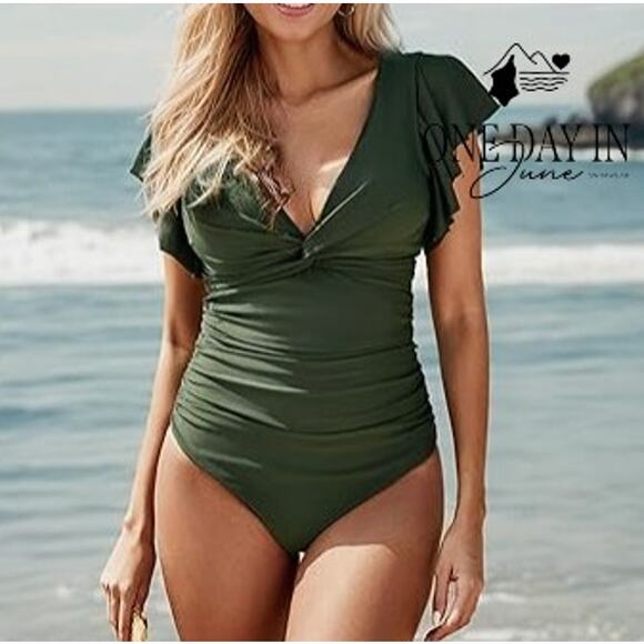 Blooming Jelly Lace Up Ruffle Shoulder One Piece Swimsuit Size M - Picture 1 of 7